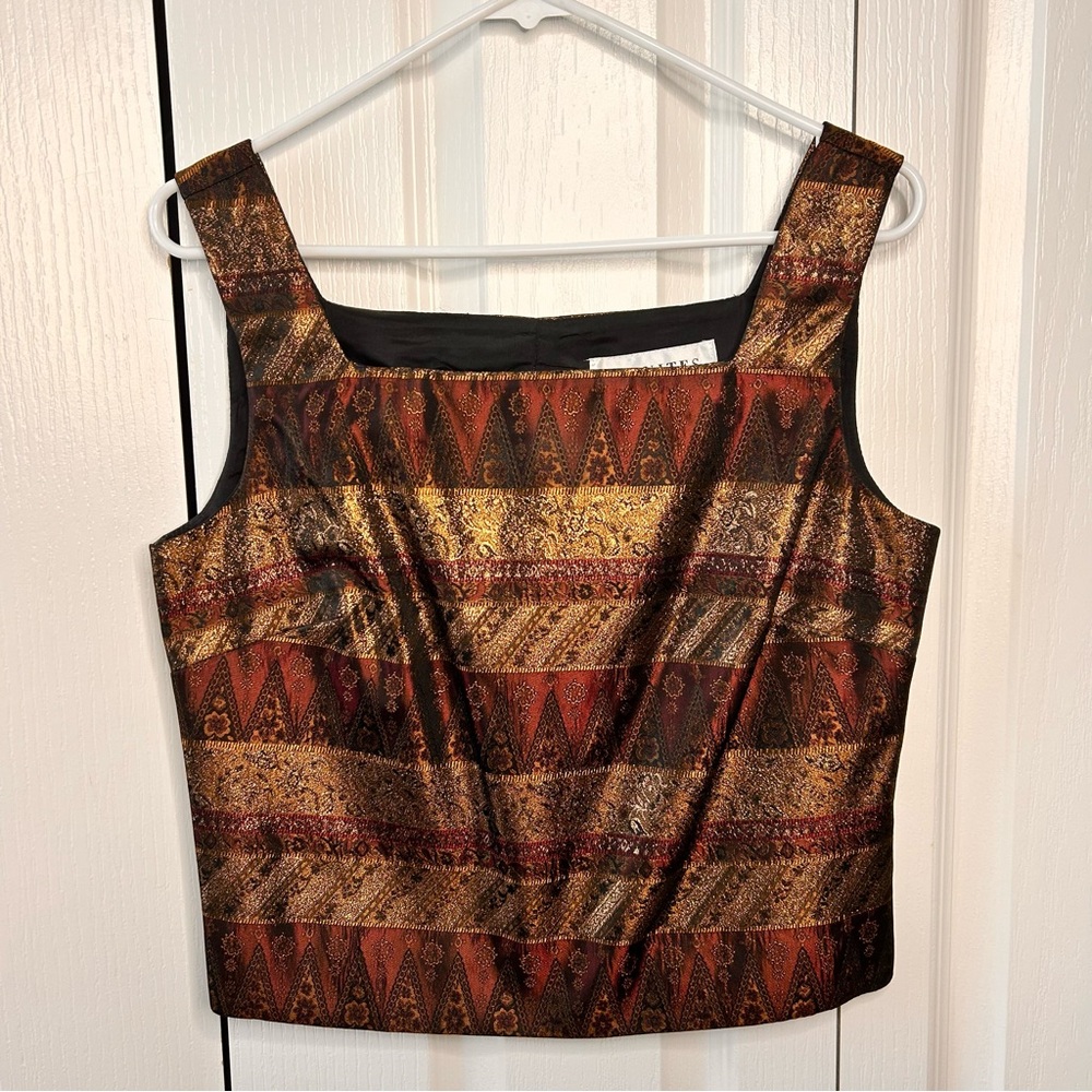 Vintage 1990s Fitted J.R. Nites Caliendo Tapestry Sleeveless Zippered Top Size 8